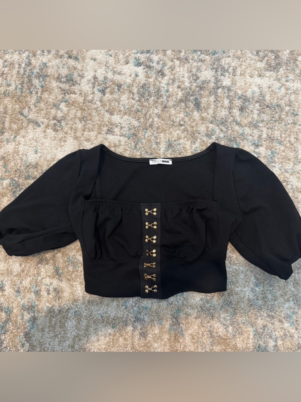 Fashion Nova Black Puff Sleeve Corset Top - Hook & Eye Front - XS - Picture 2 of 4